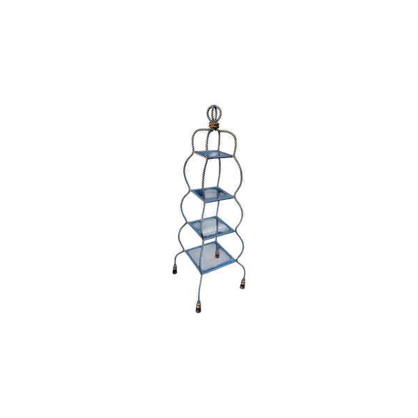 Regency Twisted Metal Rope 4 Tier Glass Shelf Etagere with tassels feet 65.5" H,
