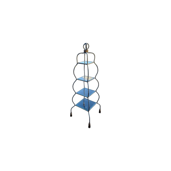Regency Twisted Metal Rope 4 Tier Glass Shelf Etagere with tassels feet 65.5" H,