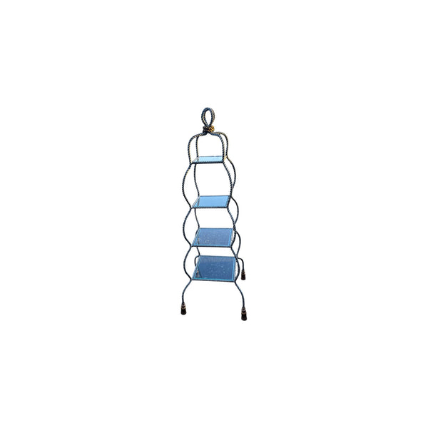 Regency Twisted Metal Rope 4 Tier Glass Shelf Etagere with tassels feet 65.5" H,