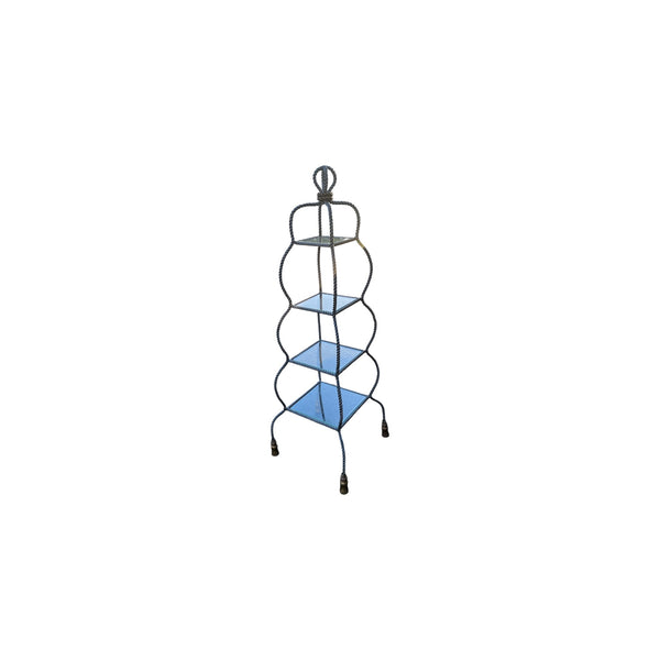 Regency Twisted Metal Rope 4 Tier Glass Shelf Etagere with tassels feet 65.5" H,