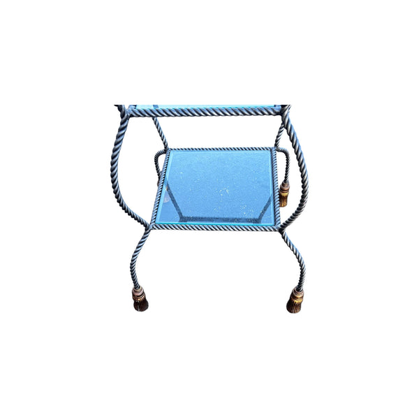 Regency Twisted Metal Rope 4 Tier Glass Shelf Etagere with tassels feet 65.5" H,