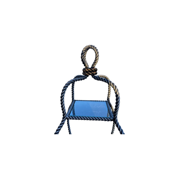 Regency Twisted Metal Rope 4 Tier Glass Shelf Etagere with tassels feet 65.5" H,