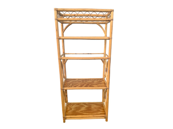 Vintage Coastal Rattan Bookcase Etagere