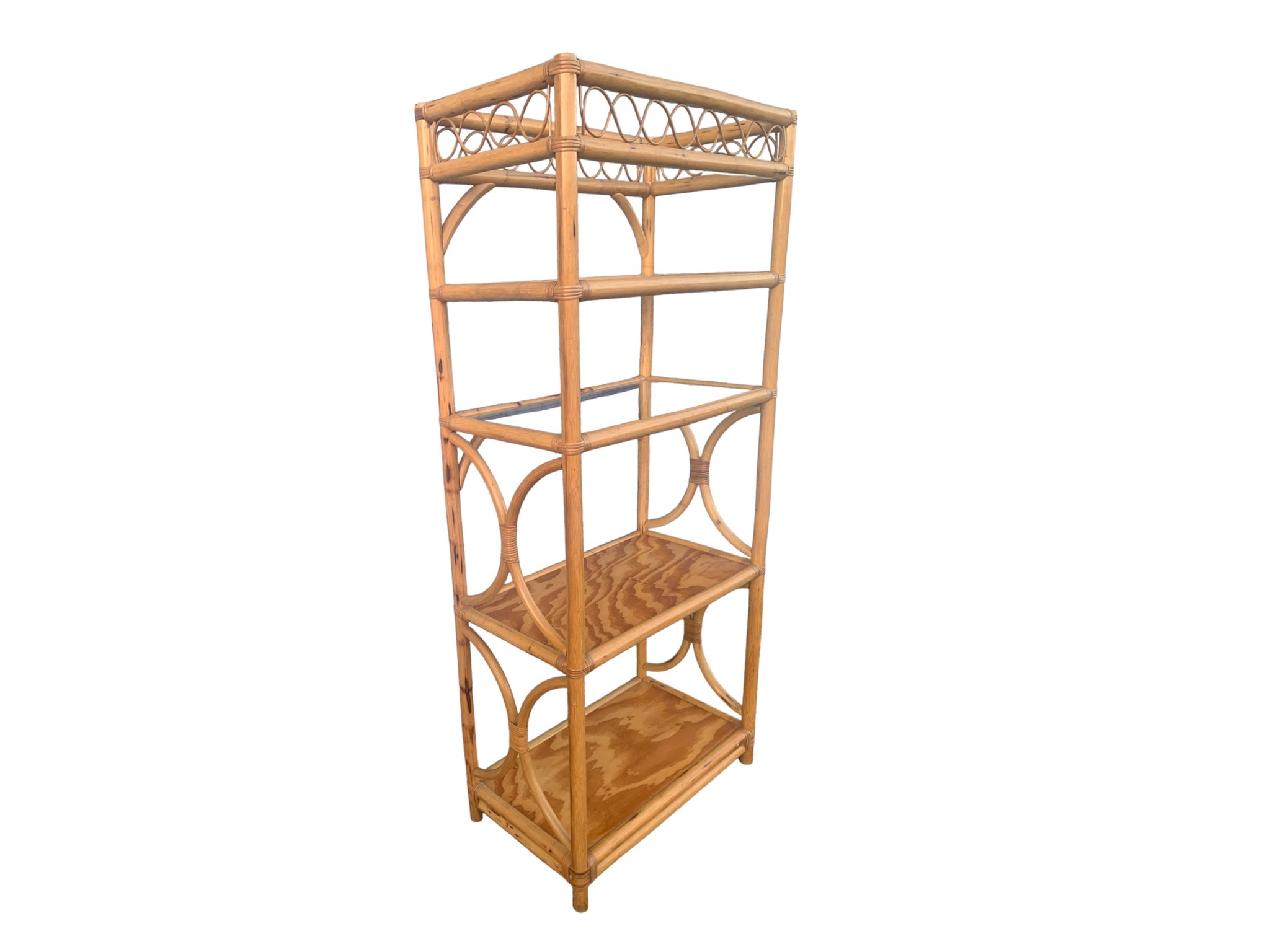 Vintage Coastal Rattan Bookcase Etagere