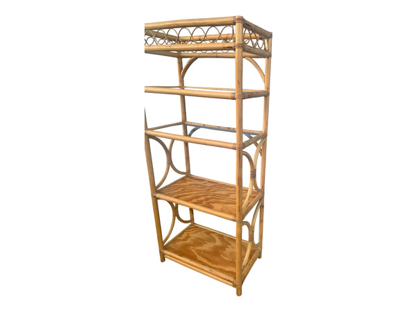 Vintage Coastal Rattan Bookcase Etagere