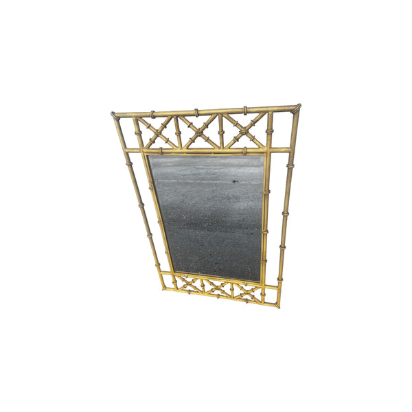 Hollywood Regency Faux Bamboo Demilune Entry Console Table with Mirror