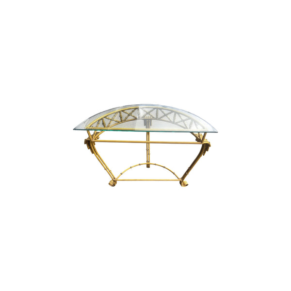 Hollywood Regency Faux Bamboo Demilune Entry Console Table with Mirror