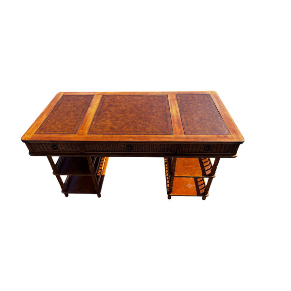 Tommy Bahama British Colonial Bamboo and Rattan Desk with glass top