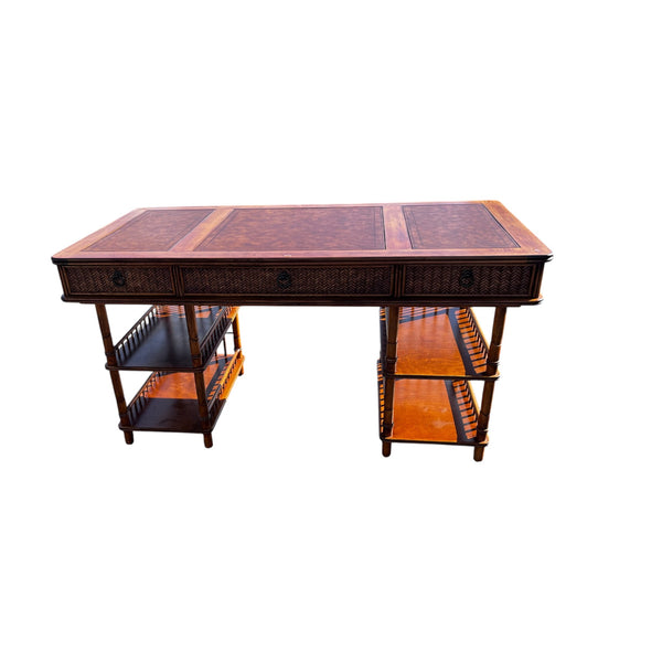 Tommy Bahama British Colonial Bamboo and Rattan Desk with glass top