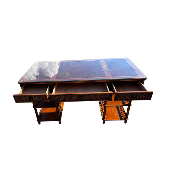 Tommy Bahama British Colonial Bamboo and Rattan Desk with glass top