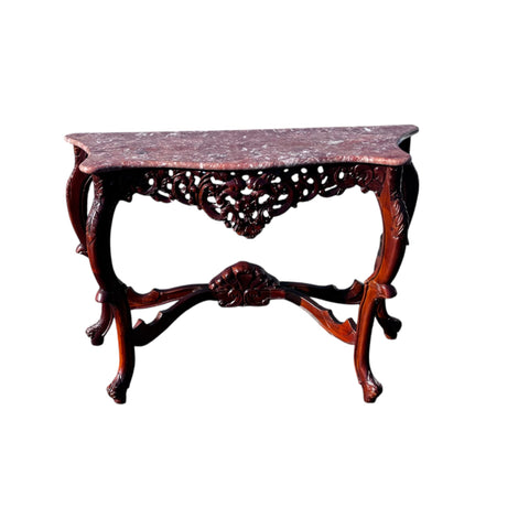 Late 20th Century, Rococo Style Carved Wood and Marble Console Table
