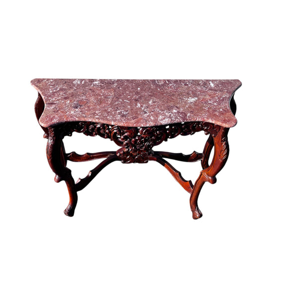 Late 20th Century, Rococo Style Carved Wood and Marble Console Table