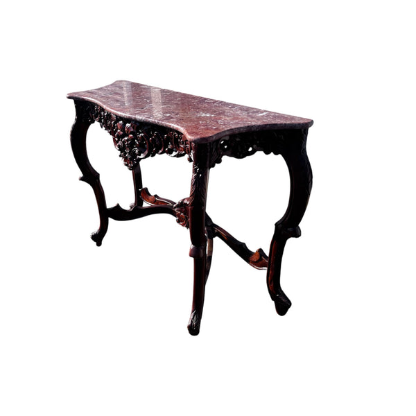 Late 20th Century, Rococo Style Carved Wood and Marble Console Table