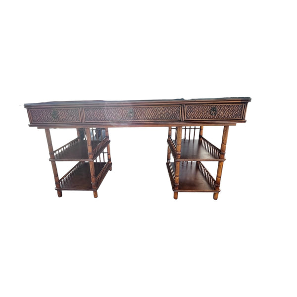 Tommy Bahama British Colonial Bamboo and Rattan Desk with glass top
