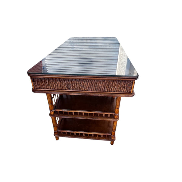 Tommy Bahama British Colonial Bamboo and Rattan Desk with glass top