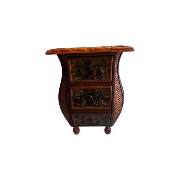 Small bamboo and wood 3 drawers end table cabinet pineapple top.