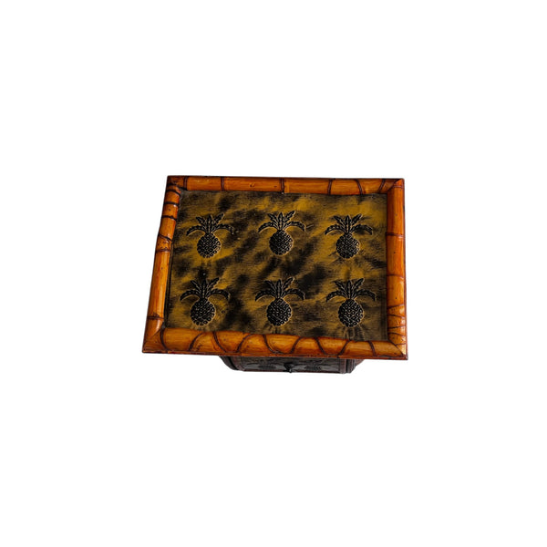 Small bamboo and wood 3 drawers end table cabinet pineapple top.