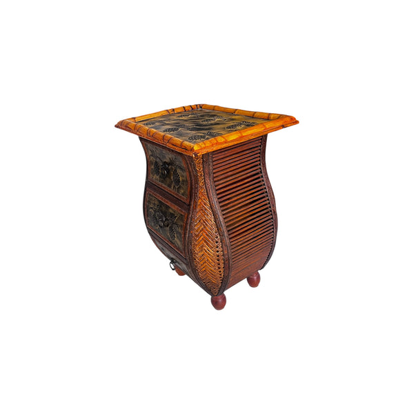 Small bamboo and wood 3 drawers end table cabinet pineapple top.
