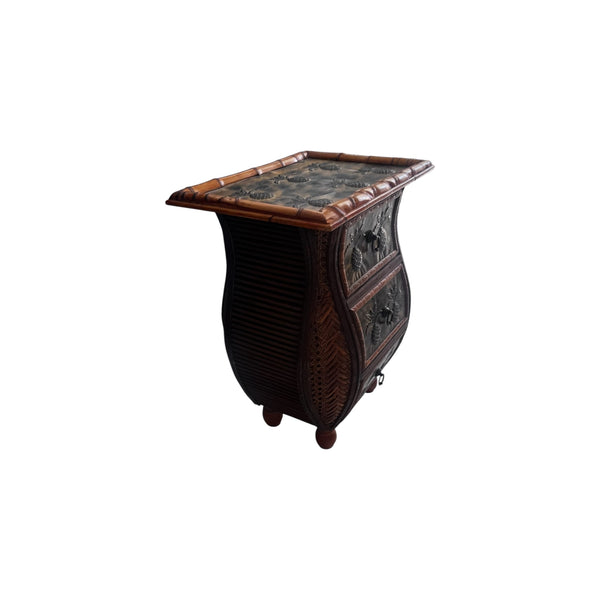 Small bamboo and wood 3 drawers end table cabinet pineapple top.