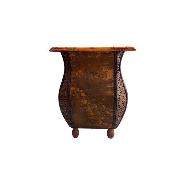 Small bamboo and wood 3 drawers end table cabinet pineapple top.