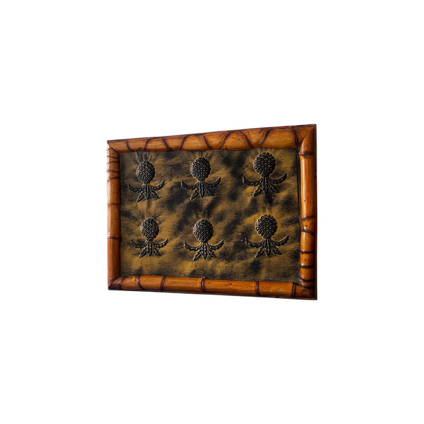 Small bamboo and wood 3 drawers end table cabinet pineapple top.