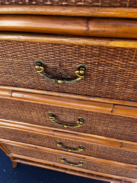 Burnt Bamboo and rattan 5 drawers chest.
