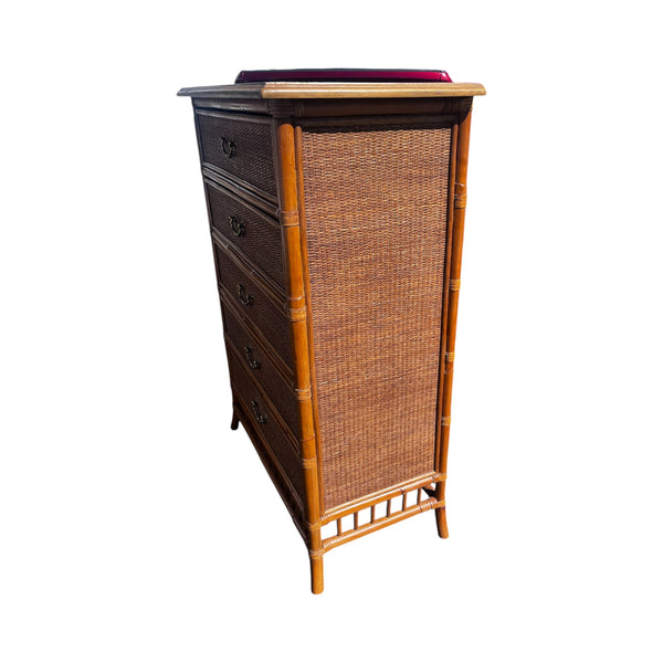 Burnt Bamboo and rattan 5 drawers chest.