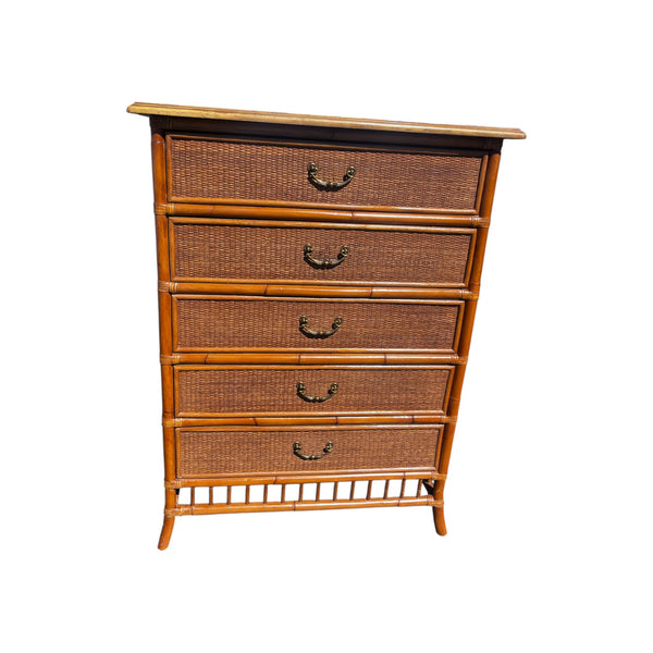 Burnt Bamboo and rattan 5 drawers chest.