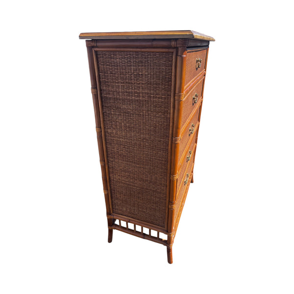 Burnt Bamboo and rattan 5 drawers chest.