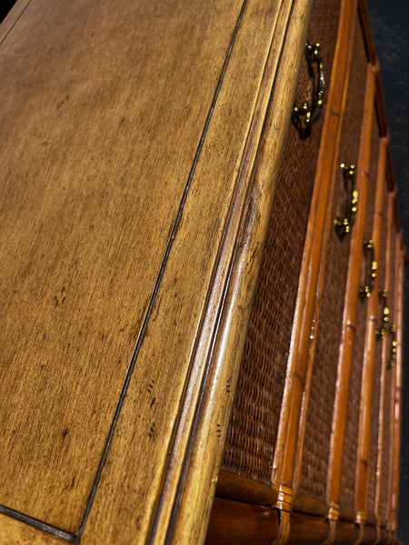 Burnt Bamboo and rattan 5 drawers chest.