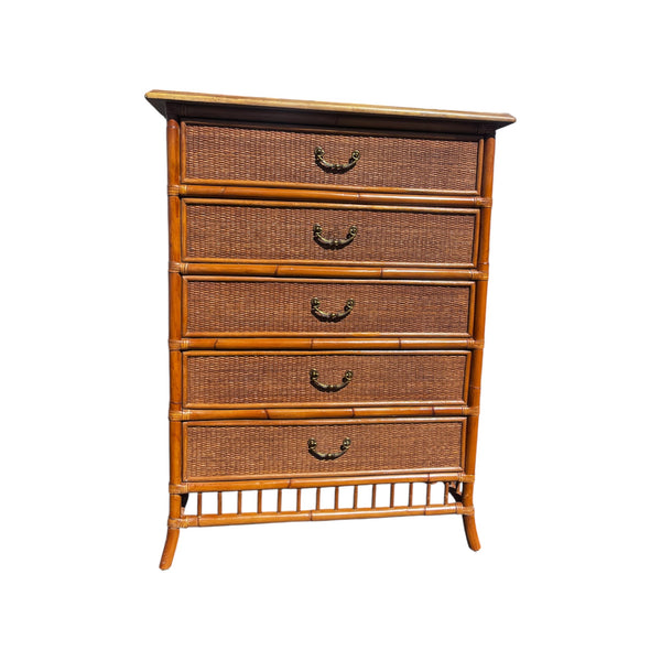 Burnt Bamboo and rattan 5 drawers chest.