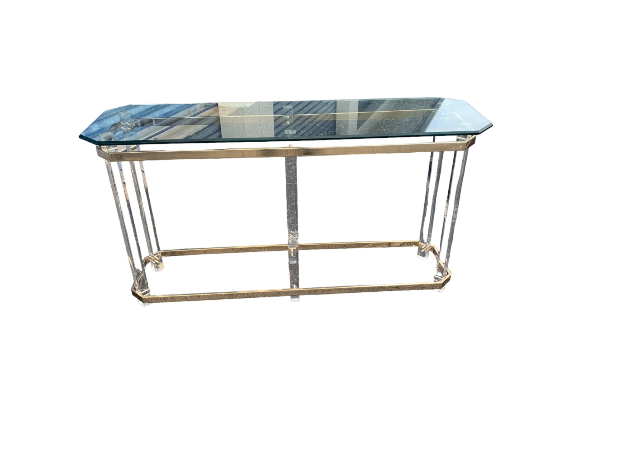 Charles Hollis Jones  Mid Century Lucite and brass with Glass Foyer Table