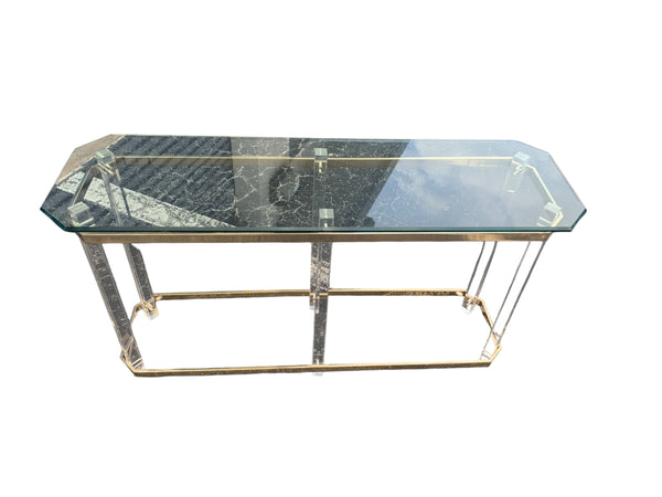 Mid Century Lucite Brass Plated and Glass Foyer Table