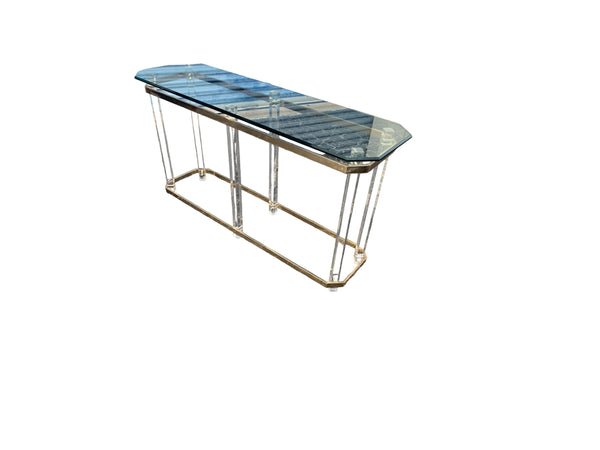 Mid Century Lucite Brass Plated and Glass Foyer Table