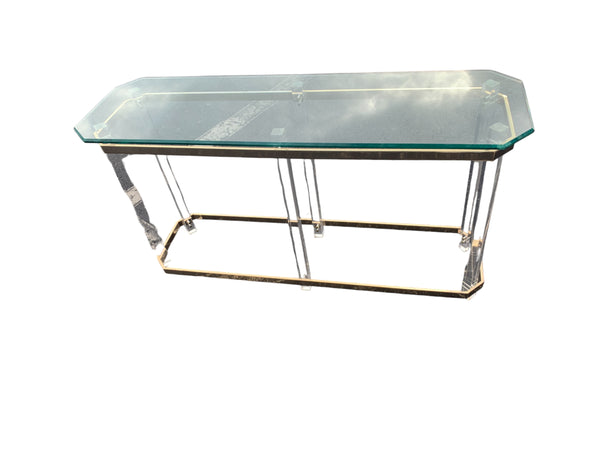 Mid Century Lucite Brass Plated and Glass Foyer Table