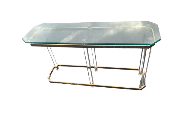 Mid Century Lucite Brass Plated and Glass Foyer Table