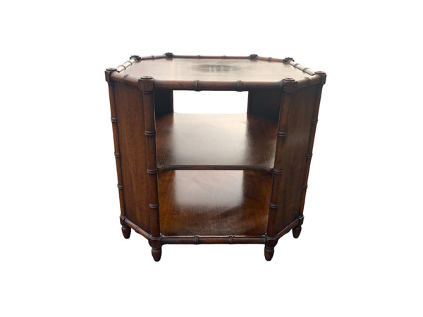 Henredon Mid-Century Octagonal Faux Bamboo End Table 3 tiered