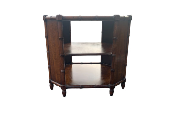Henredon Mid-Century Octagonal Faux Bamboo End Table 3 tiered