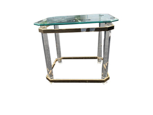 Mid Century Lucite Brass Plated and Glass Side/End Table