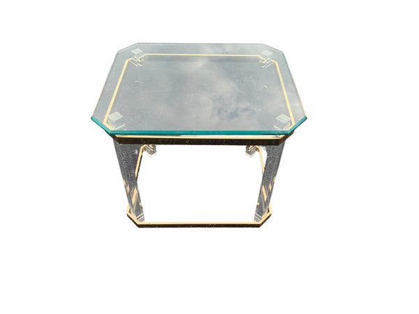 Mid Century Lucite Brass Plated and Glass Side/End Table