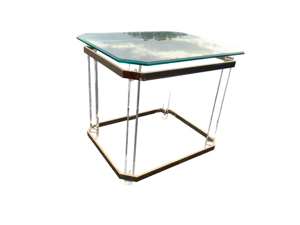 Charles Hollis Jones  Mid Century Lucite and Brass with Glass Side/End Table