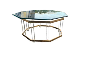 RESERVED Mid Century Lucite Brass Plated and Glass Octagonal Coffee Table