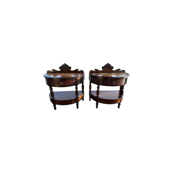 Pair of Marge Carson Demilune Side Tables / nightstands marble top
