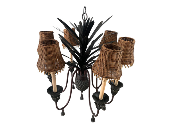 Vintage Sculptural Tole Metal Six Arm Pineapple Chandelier