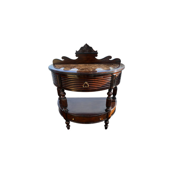 Pair of Marge Carson Demilune Side Tables / nightstands marble top