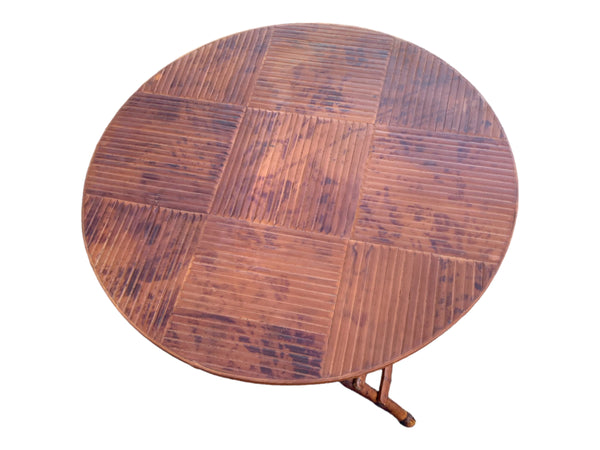 Faux Tortoise Burnt Bamboo Round Folding Side Table