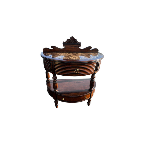 Pair of Marge Carson Demilune Side Tables / nightstands marble top