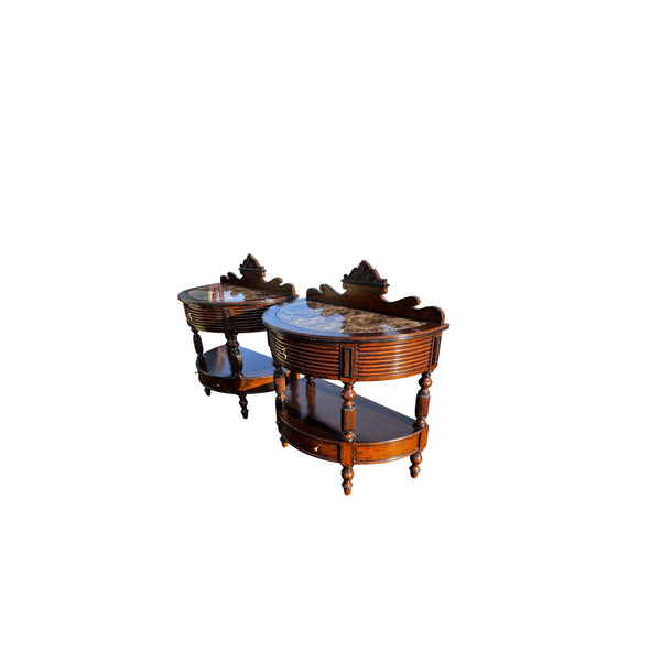 Pair of Marge Carson Demilune Side Tables / nightstands marble top