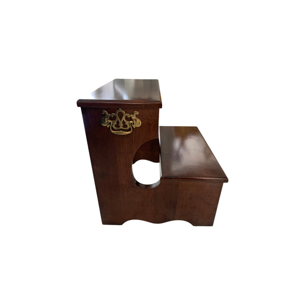 Vintage Wooden Bed Steps Library Stair Stool Chippendale style brass handle