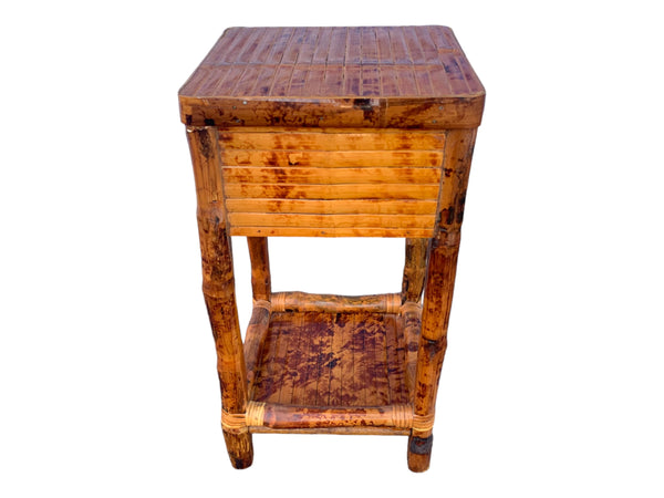 Vintage Burnt Bamboo Accent Table single drawer